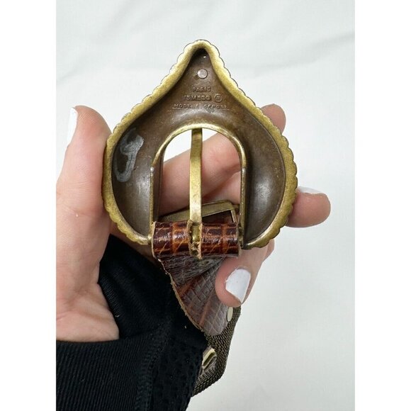 Neiman Marcus Metal Chain Gold Tone Mesh Brown Leather Belt Paisley Studded Sz 6 - Picture 10 of 12